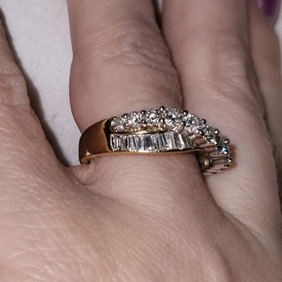 Ladies 14k Yellow & White Gold 1.5 CTW Round & Baguette diamonds crossover ring - Picture 6 of 12